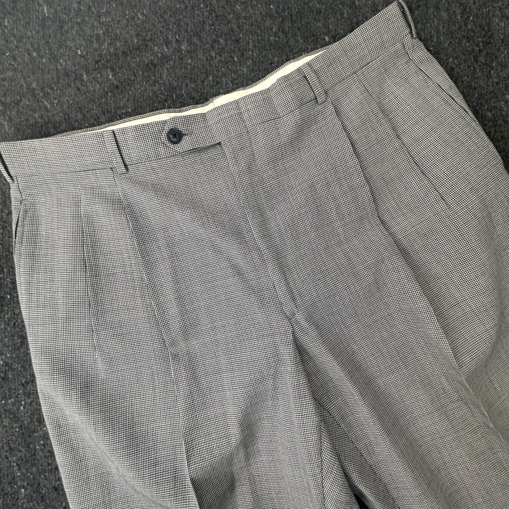 Vntg Y2K Patrick James Houndstooth Pleated Dress Pants Mens 38x29 Cuffed Blk Wht